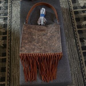 Wrangler Tan Floral Fringe Shoulder Bag